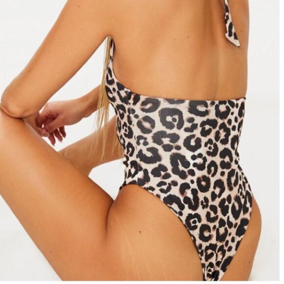 PrettyLittleThing Leopard Print High Leg One Piece Swimsuit Size 0 - Picture 4 of 8